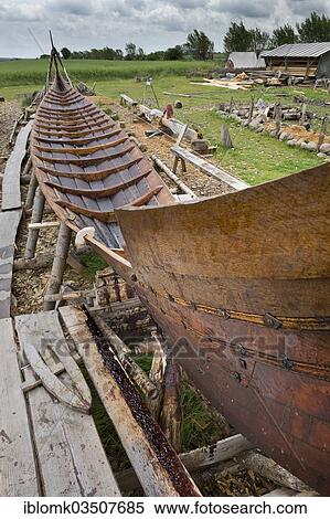 Stock Photography - "Viking ship, Ladby ship, reproduction, Viking Museum, Ladby, Funen, Region of Southern Denmark, Denmark, Europe". Fotosearch