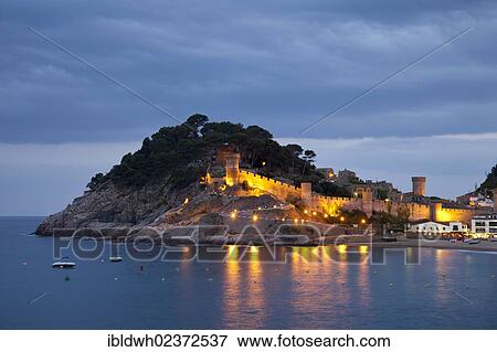 "Vila Vella historic district at dusk, Tossa de Mar, Costa Brava, Catalonia, Spain, Europe, PublicGround, Europe" View Large Photo Image Stock Photo - "Vila Vella historic district at dusk, Tossa de Mar, Costa Brava, Catalonia, Spain, Europe, PublicGround, Europe". Fotosearch