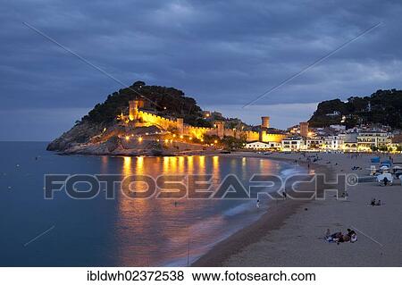 "Vila Vella historic district at dusk, Tossa de Mar, Costa Brava, Catalonia, Spain, Europe, PublicGround, Europe" View Large Photo Image Stock Photo - "Vila Vella historic district at dusk, Tossa de Mar, Costa Brava, Catalonia, Spain, Europe, PublicGround, Europe". Fotosearch