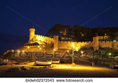 "Vila Vella historic district at night, Tossa de Mar, Costa Brava, Catalonia, Spain, Europe, PublicGround, Europe" View Large Photo Image Stock Image - "Vila Vella historic district at night, Tossa de Mar, Costa Brava, Catalonia, Spain, Europe, PublicGround, Europe". Fotosearch