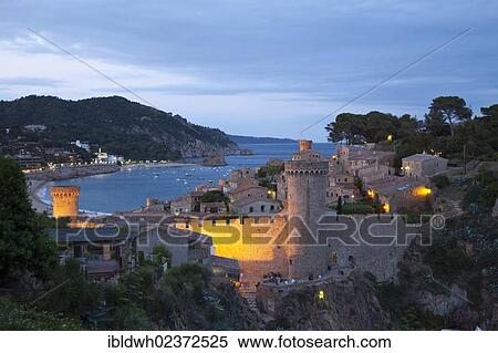 "Vila Vella historic district at night, Tossa de Mar, Costa Brava, Catalonia, Spain, Europe, PublicGround, Europe" View Large Photo Image Stock Photography - "Vila Vella historic district at night, Tossa de Mar, Costa Brava, Catalonia, Spain, Europe, PublicGround, Europe". Fotosearch