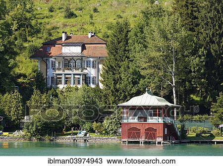 "Villa with a bathhouse at Mondsee Lake, Salzkammergut, Upper Austria, Austria, Europe" View Large Photo Image Stock Image - "Villa with a bathhouse at Mondsee Lake, Salzkammergut, Upper Austria, Austria, Europe". Fotosearch