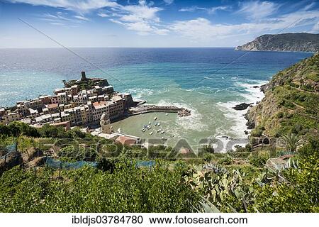 Stock Image - "Village by the Sea, Vernazza, Cinque Terre, La Spezia Province, Liguria, Italy, Europe". Fotosearch