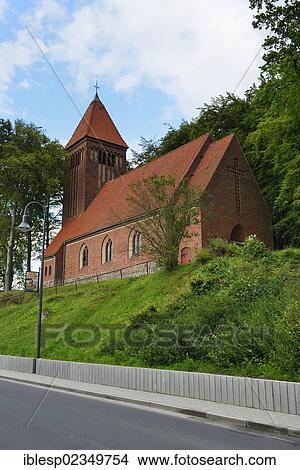 Picture - "Village church, Baltic Sea resort town of Binz, Binz, Mecklenburg-Western Pomerania, Germany, Europe". Fotosearch
