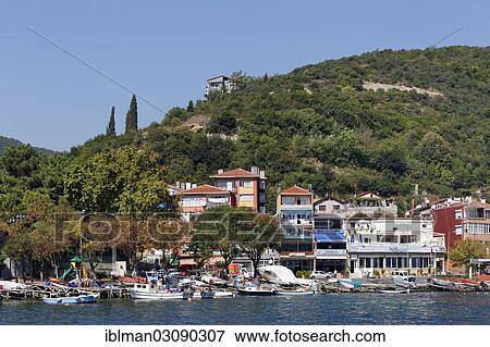 Stock Photo - "Village of Rumeli Kavagi with the Bosphorus or Bosporus, Bosporus, Rumeli Kavagi, Sariyer, Istanbul, European side, Istanbul Province, Turkey, European side, Europe". Fotosearch