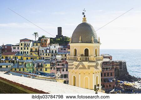 Stock Photo - "Village with colorful houses by the sea, Vernazza, Cinque Terre, La Spezia Province, Liguria, Italy, Europe". Fotosearch