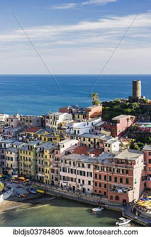 Stock Photography - "Village with colorful houses by the sea, Vernazza, Cinque Terre, La Spezia Province, Liguria, Italy, Europe". Fotosearch
