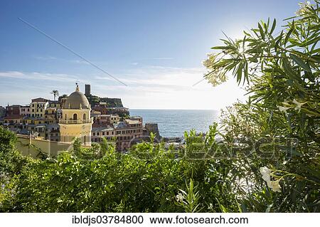 Stock Image - "Village with colorful houses near the sea, Vernazza, Cinque Terre, La Spezia Province, Liguria, Italy, Europe". Fotosearch