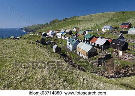 "Village with houses mostly in the traditional Faroese style, wood on a stone base with a sod roof, Mykines, Mykines, Faroe Islands, Denmark, Europe" View Large Photo Image Stock Image - "Village with houses mostly in the traditional Faroese style, wood on a stone base with a sod roof, Mykines, Mykines, Faroe Islands, Denmark, Europe". Fotosearch