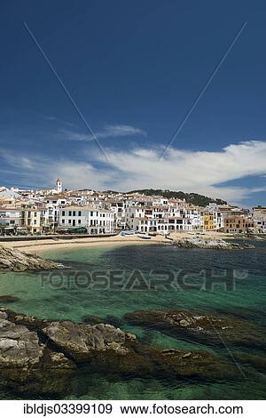 "Village with white houses by the sea, Calella de Palafrugell, Palafrugell, Costa Brava, Catalonia, Spain, Europe" View Large Photo Image Stock Photo - "Village with white houses by the sea, Calella de Palafrugell, Palafrugell, Costa Brava, Catalonia, Spain, Europe". Fotosearch