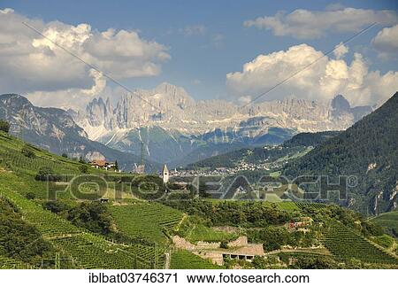"Vineyards, church and houses in front of the mountain range of the Dolomites, Bolzano, South Tyrol province, Trentino-Alto Adige, Italy, Europe" View Large Photo Image Stock Image - "Vineyards, church and houses in front of the mountain range of the Dolomites, Bolzano, South Tyrol province, Trentino-Alto Adige, Italy, Europe". Fotosearch