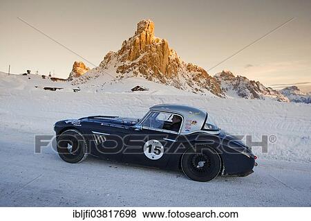 Stock Photo - "Vintage car rally, WinterRAID 2013, Austin Healey BN7 3000 MK2, built in 1960, Passo di Giau pass, Belluno, Italy, Europe". Fotosearch
