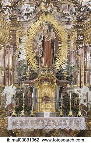 Stock Image - "Virgin Mary figure in the Abbey Church of Zwiefalten, Baden-Wurttemberg, Germany, Europe". Fotosearch