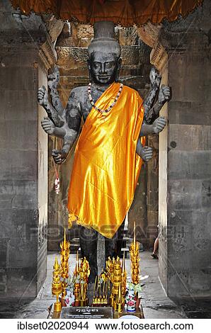 Picture - "Vishnu, a Hindu god, stone sculpture, altar in the temple complex of Angkor Wat, Siem Reap, Cambodia, Asia". Fotosearch