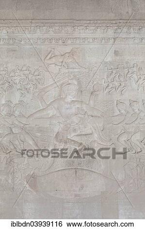 "Vishnu in the centre of the bas-relief depicting The Churning of the Ocean of Milk, Angkor Wat, Cambodia, Asia" View Large Photo Image Stock Photograph - "Vishnu in the centre of the bas-relief depicting The Churning of the Ocean of Milk, Angkor Wat, Cambodia, Asia". Fotosearch