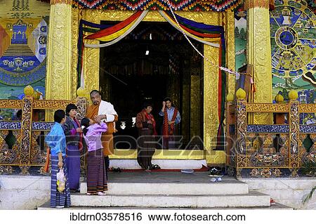 Stock Photograph - "Visitors in Punakha Dzong fortress, Punakha, Punakha district, Bhutan, Asia". Fotosearch