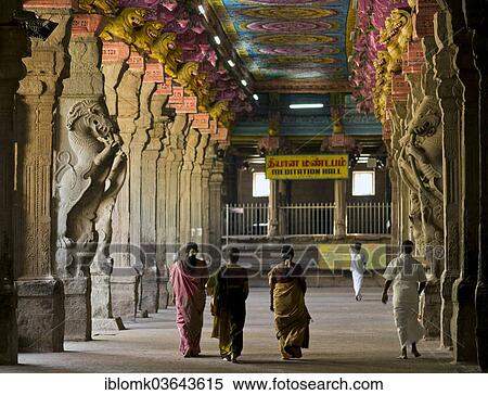 "Visitors in the temple hall with brightly painted pillars, mythical creatures, Meenakshi Amman Temple or Sri Meenakshi Sundareswarar Temple, Madurai, Tamil Nadu, India, Asia" View Large Photo Image Stock Photography - "Visitors in the temple hall with brightly painted pillars, mythical creatures, Meenakshi Amman Temple or Sri Meenakshi Sundareswarar Temple, Madurai, Tamil Nadu, India, Asia". Fotosearch