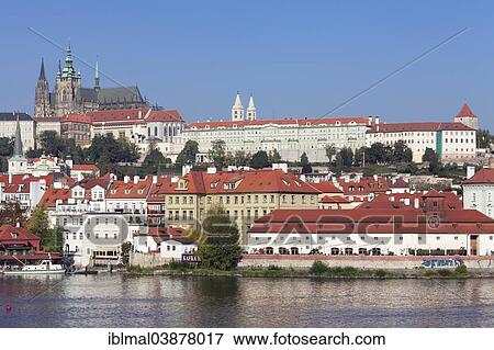 Stock Photo - "Vlatava River and Mala Strana, Lesser Town, with the Hradcany, Castle District, Prague, Bohemia, Czech Republic, Europe". Fotosearch
