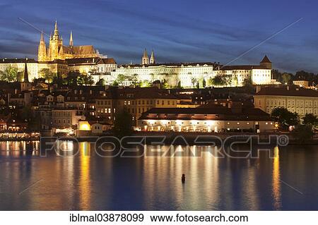 "Vlatava River and Mala Strana, Lesser Town with the Hradcany, Castle District and St. Vitus Cathedral at dusk, Prague, Bohemia, Czech Republic, Europe" View Large Photo Image Stock Photo - "Vlatava River and Mala Strana, Lesser Town with the Hradcany, Castle District and St. Vitus Cathedral at dusk, Prague, Bohemia, Czech Republic, Europe". Fotosearch