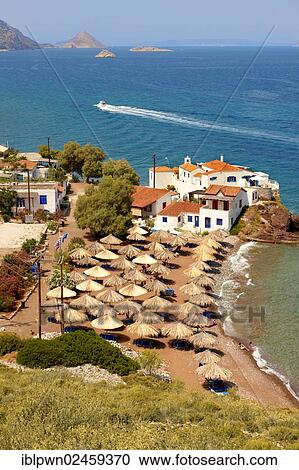Stock Image - "Vlychos village and beach, Hydra, Saronic Islands, Greece, Europe". Fotosearch
