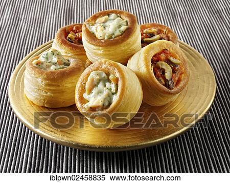 Vol-au-vents filled with salmon and dill cream and olive tapenade View Large Photo Image Stock Photography - Vol-au-vents filled with salmon and dill cream and olive tapenade. Fotosearch