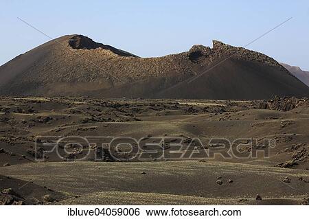 Stock Photograph - "Volcanic crater in the Timanfaya National Park, Montanas del Fuego, Fire Mountains, volcanic landscape, Lanzarote, Canary Islands, Spain, Europe". Fotosearch