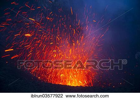 Stock Image - "Volcanic eruption of Mount Yasur volcano, Tanna, Vanuatu, Oceania". Fotosearch