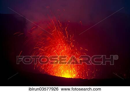 Stock Photograph - "Volcanic eruption of Mount Yasur volcano, Tanna, Vanuatu, Oceania". Fotosearch