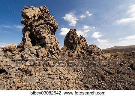 Stock Image - "Volcanic formations on the slopes of the Mt Ertale volcano in the Danakil Depression, Danakil-Senke, Vulkan Ertale, Afdera, Wollo, Ethiopia, Africa". Fotosearch