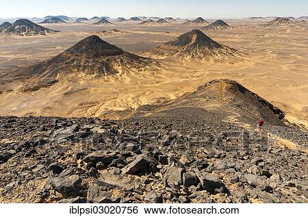 Stock Photograph - "Volcanic mountains of Black Desert, Black Desert, Bahariya, Egypt, Africa". Fotosearch