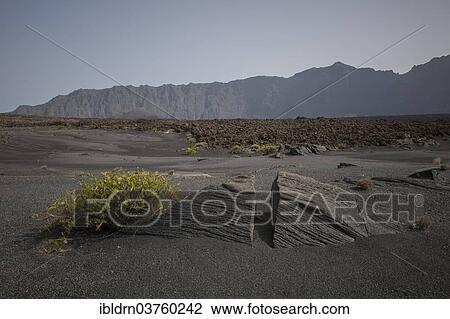 Stock Image - "Volcanic rock and ash, Fogo National Park, Fogo island, Cape Verde, Africa". Fotosearch