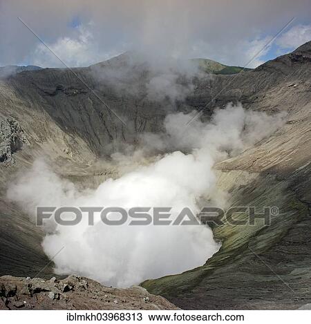 Stock Image - "Volcano, crater edge, steam, Mount Bromo, Cemoro Lawang or Cemorolawang, East Java, Indonesia, Asia". Fotosearch