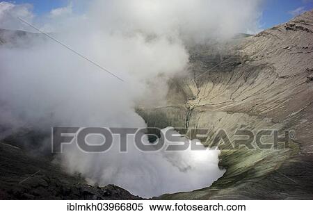 Stock Photography - "Volcano, crater edge, steam, Mount Bromo, Cemoro Lawang or Cemorolawang, East Java, Indonesia, Asia". Fotosearch