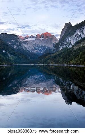 Stock Photography - "Vorderer Gosausee with reflection of the Hoher Dachstein, Dachstein Mountains, Gosau, Salzkammergut, Upper Austria, Austria, Europe". Fotosearch