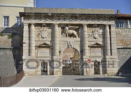Stock Image - "Vrata Kopnena land gate by architect Michele Sanmicheli with the Lion of Venice or Lion of St Mark, Zadar, Dalmatia, Croatia, Europe". Fotosearch
