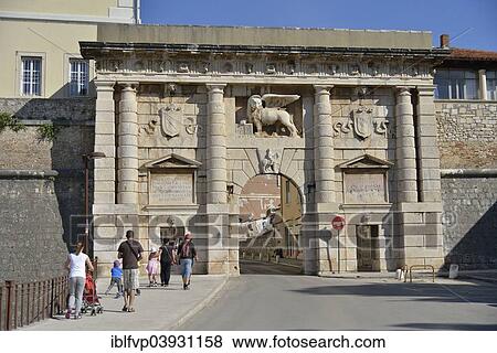 "Vrata Kopnena land gate by architect Michele Sanmicheli with the Lion of Venice or Lion of St Mark, Zadar, Dalmatia, Croatia, Europe" View Large Photo Image Stock Photo - "Vrata Kopnena land gate by architect Michele Sanmicheli with the Lion of Venice or Lion of St Mark, Zadar, Dalmatia, Croatia, Europe". Fotosearch