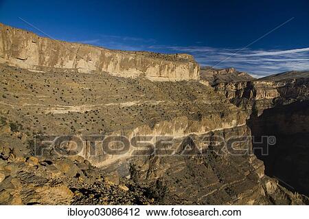 Stock Image - "Wadi Ghul or Omani grand canyon, Al Hamra, Oman, Asia". Fotosearch