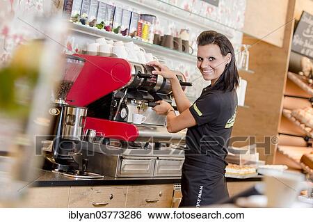 "Waitress making coffee, Austria, Europe" View Large Photo Image Stock Photograph - "Waitress making coffee, Austria, Europe". Fotosearch