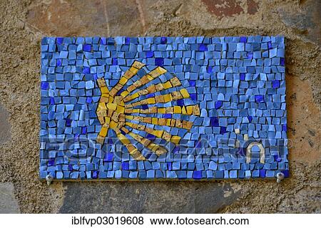 Stock Photo - "Wall mosaic, Camino de Santiago, Way of St James, Caceres, Spain, Europe". Fotosearch