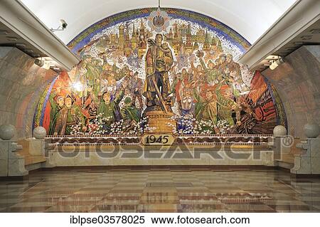 "Wall mosaic celebrating the victory in 1945, Park Pobedy metro station, Moskau, Moscow Oblast, Russia, Europe" View Large Photo Image Stock Photography - "Wall mosaic celebrating the victory in 1945, Park Pobedy metro station, Moskau, Moscow Oblast, Russia, Europe". Fotosearch