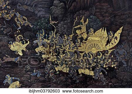 "Wall painting with motifs from the Ramakian, Wat Phra Kaeo Temple, Grand Palace, Bangkok, Thailand, Asia" View Large Photo Image Stock Image - "Wall painting with motifs from the Ramakian, Wat Phra Kaeo Temple, Grand Palace, Bangkok, Thailand, Asia". Fotosearch