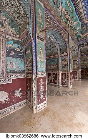 "Wall paintings or frescoes painted with natural colours from the Bundikalam school of painting, Chitrashala or Pavilion of the Paintings, Taragarh Fort, Bundi, Rajasthan, India, Asia" View Large Photo Image Stock Photograph - "Wall paintings or frescoes painted with natural colours from the Bundikalam school of painting, Chitrashala or Pavilion of the Paintings, Taragarh Fort, Bundi, Rajasthan, India, Asia". Fotosearch