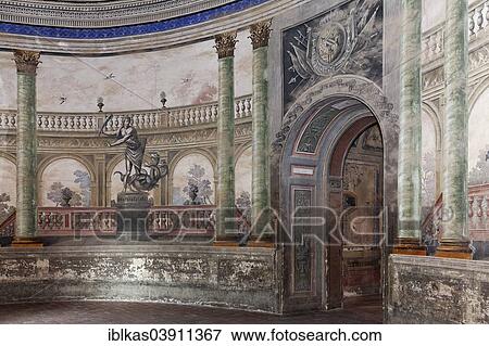 Stock Photo - "Wall with baroque frescoes, entrance hall of Villa Palagonia, Bagheria, Province of Palermo, Sicily, Italy, Europe". Fotosearch