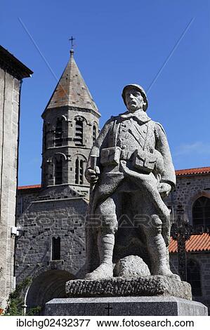 "War memorial and church in the village of Saugues, Gevaudan, Haute Loire, Auvergne, France, Europe" View Large Photo Image Stock Photo - "War memorial and church in the village of Saugues, Gevaudan, Haute Loire, Auvergne, France, Europe". Fotosearch