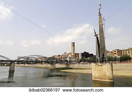 Stock Photo - "War memorial in the Ebro river, Tortosa, Tarragona province, Catalonia, Spain, Europe, PublicGround, Europe". Fotosearch