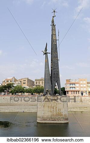 Stock Photograph - "War memorial in the Ebro river, Tortosa, Tarragona province, Catalonia, Spain, Europe, PublicGround, Europe". Fotosearch