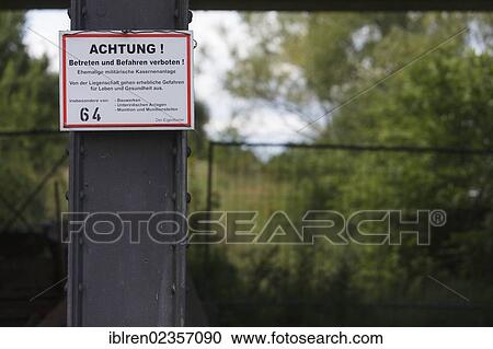"Warning sign, former Soviet military base near Kuestrin on the border river Oder, Brandenburg, Germany, Europe" View Large Photo Image Stock Image - "Warning sign, former Soviet military base near Kuestrin on the border river Oder, Brandenburg, Germany, Europe". Fotosearch
