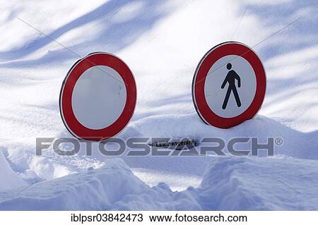 Stock Image - "Warning signs, danger of avalanches, Penserjoch ridge, Sterzing, province of Alto Adige, Italy, Europe". Fotosearch