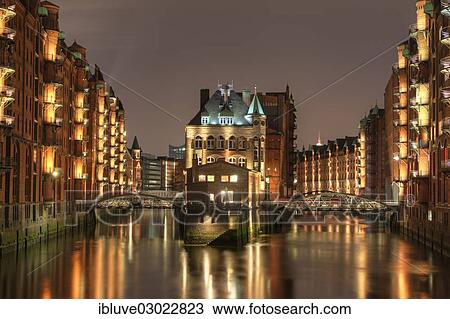 "Wasserschloesschen water castle at night, Speicherstadt, Hamburg, Hamburg, Germany, Europe" View Large Photo Image Stock Image - "Wasserschloesschen water castle at night, Speicherstadt, Hamburg, Hamburg, Germany, Europe". Fotosearch