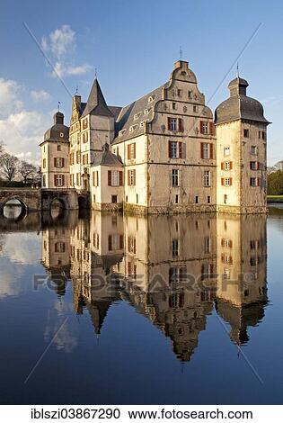 Stock Image - "Wasserschloss Haus Bodelschwingh, moated castle, Dortmund, Ruhr Area, North Rhine-Westphalia, Germany, Europe". Fotosearch